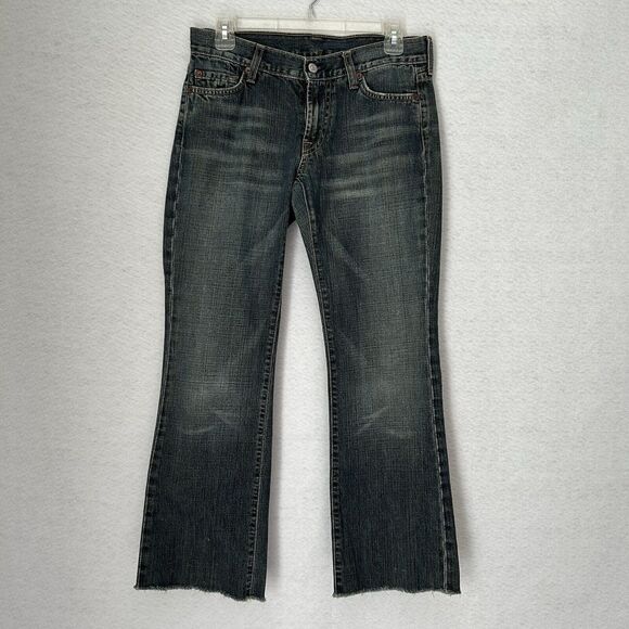 7 For All Mankind Jeans Women 28 Blue Bootcut Low Rise Whiskering Raw Edge Comfy - Picture 10 of 11